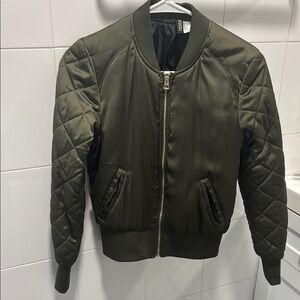 Olive Green Quilted Bomber Jacket